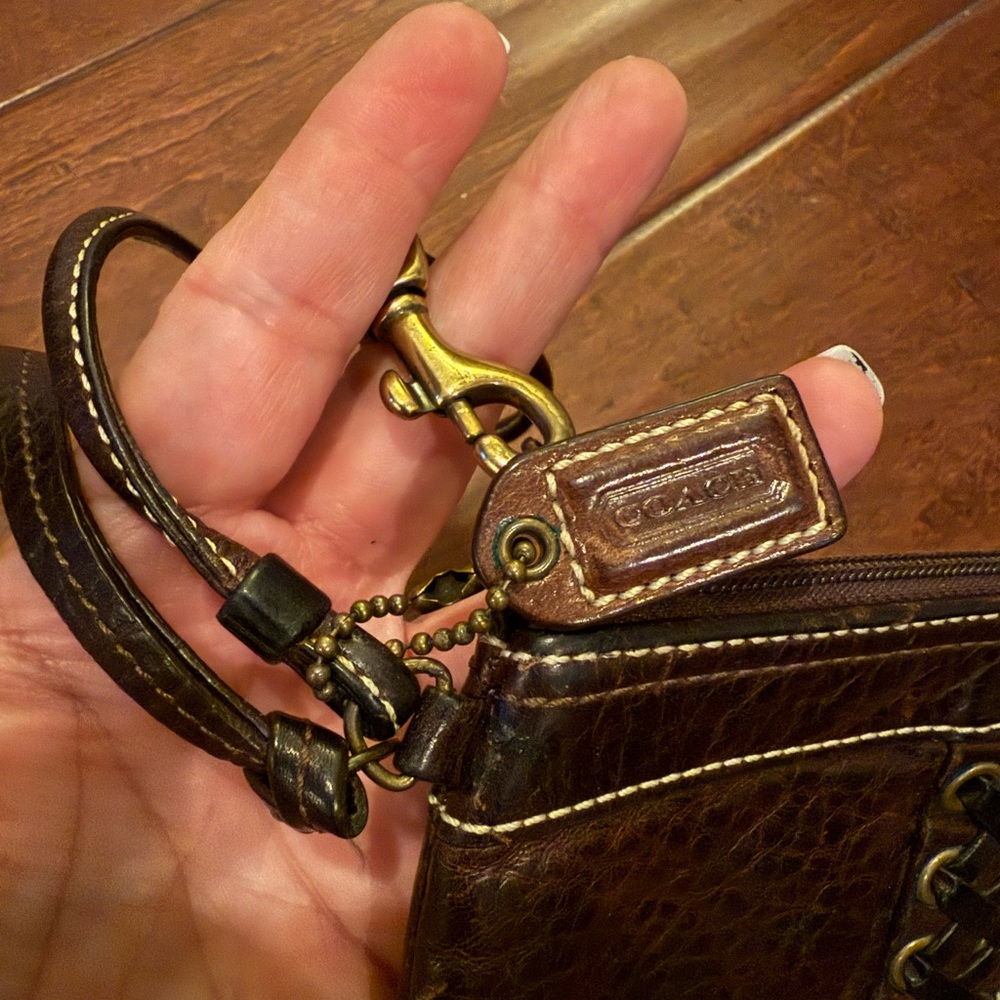Coach Vintage Luxury Braided Small Convertible Leather Wristlet Zip Pouch Brown - Picture 4 of 6